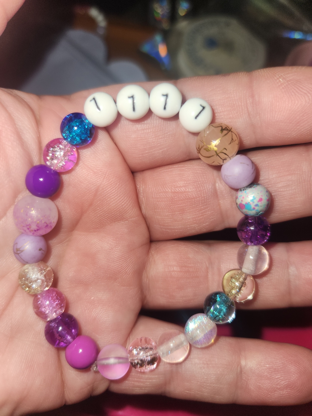 Handmade Multicolor Beaded Bracelet with White Number Accent